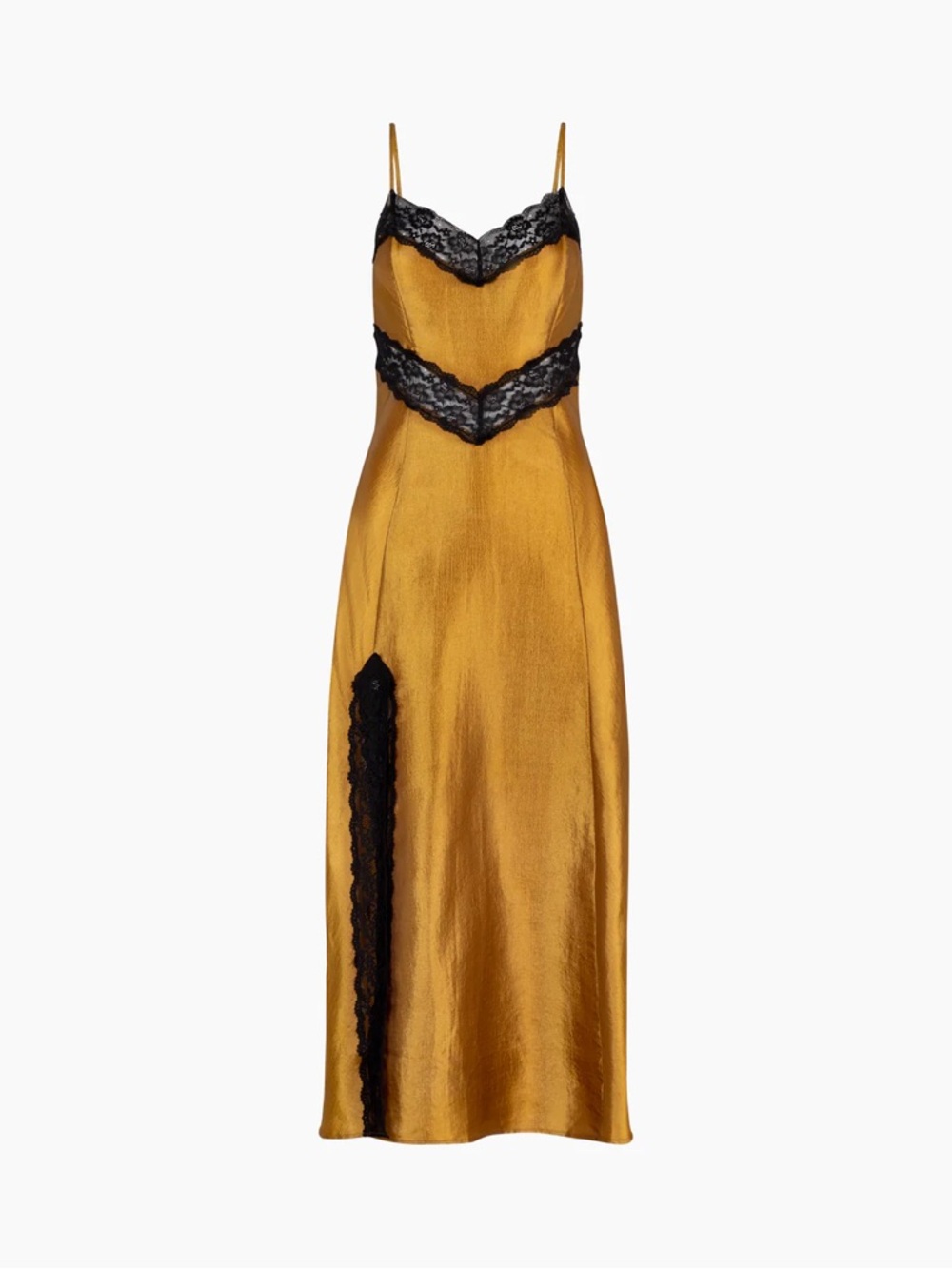 Hill House The Ida Slip Dress in Amber Crushed Satin Large Gold Black Vintage - Picture 2 of 5